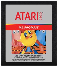 Cartridge artwork for Ms. Pac-Man on the Atari 2600.