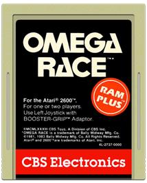 Cartridge artwork for Omega Race on the Atari 2600.