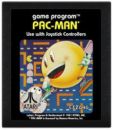 Cartridge artwork for Pac-Man on the Atari 2600.