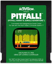 Cartridge artwork for Pitfall! on the Atari 2600.