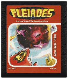 Cartridge artwork for Pleiades on the Atari 2600.