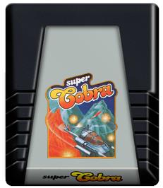 Cartridge artwork for Super Cobra on the Atari 2600.