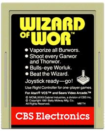 Cartridge artwork for Wizard of Wor on the Atari 2600.