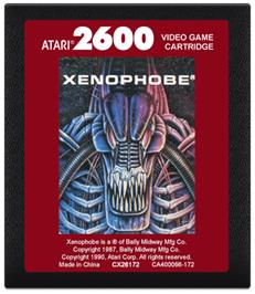 Cartridge artwork for Xenophobe on the Atari 2600.