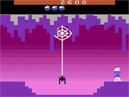 In game image of Smurf: Rescue in Gargamel's Castle on the Atari 2600.