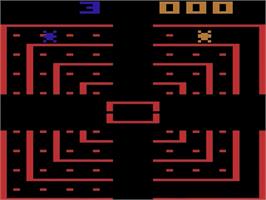 Title screen of Dodge 'Em on the Atari 2600.