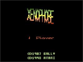 Title screen of Xenophobe on the Atari 2600.