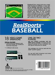 Box back cover for RealSports Baseball on the Atari 5200.
