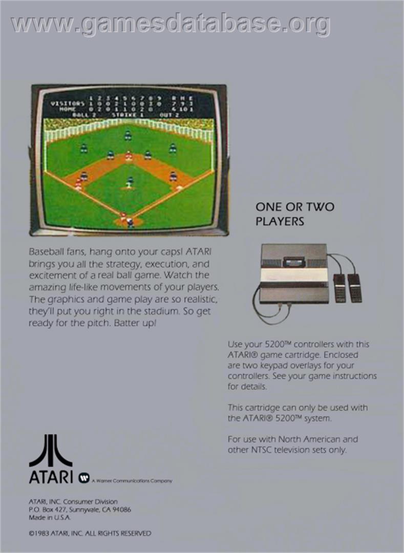 Barroom Baseball - Atari 5200 - Artwork - Box Back