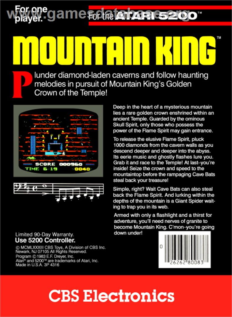 Mountain King - Atari 5200 - Artwork - Box Back