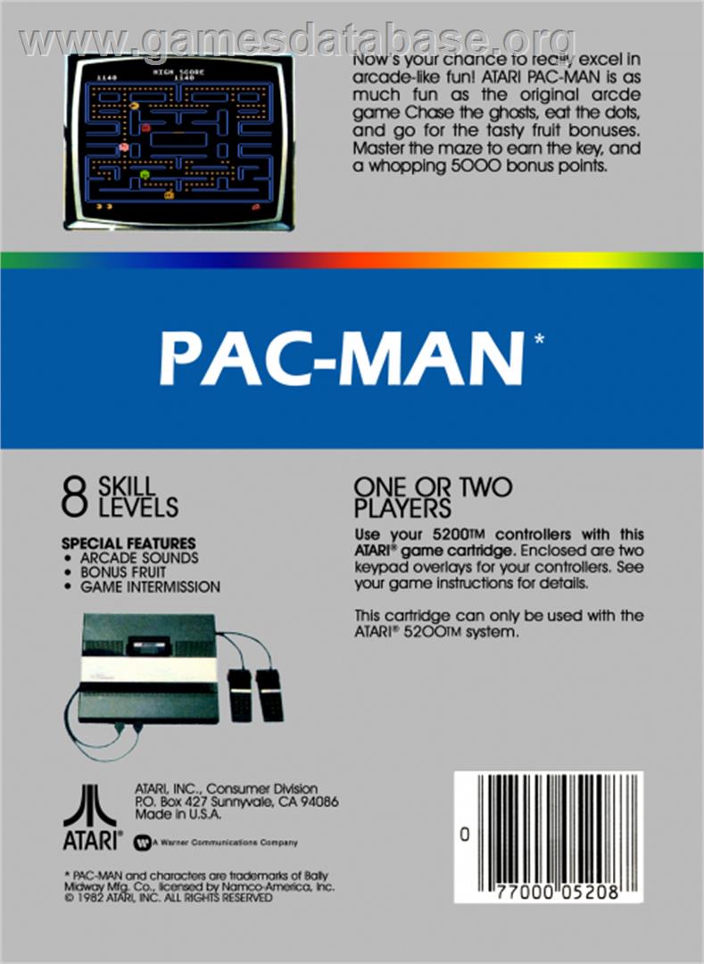 Pac-Man - Atari 5200 - Artwork - Box Back