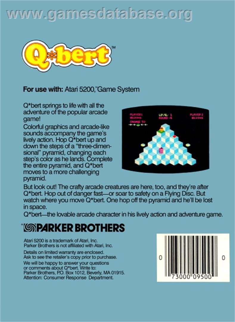 Q*bert - Atari 5200 - Artwork - Box Back