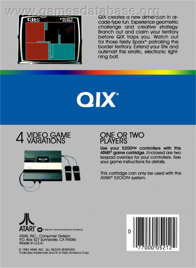 Qix - Atari 5200 - Artwork - Box Back