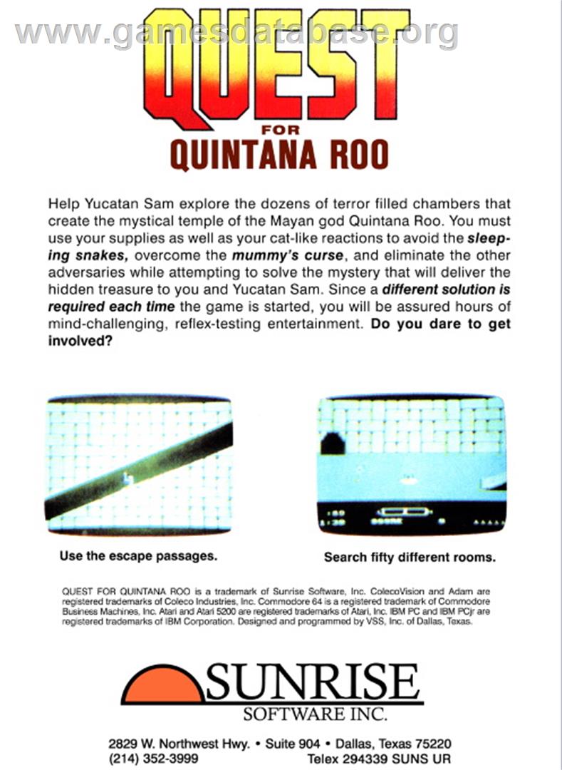 Quest for Quintana Roo - Atari 5200 - Artwork - Box Back