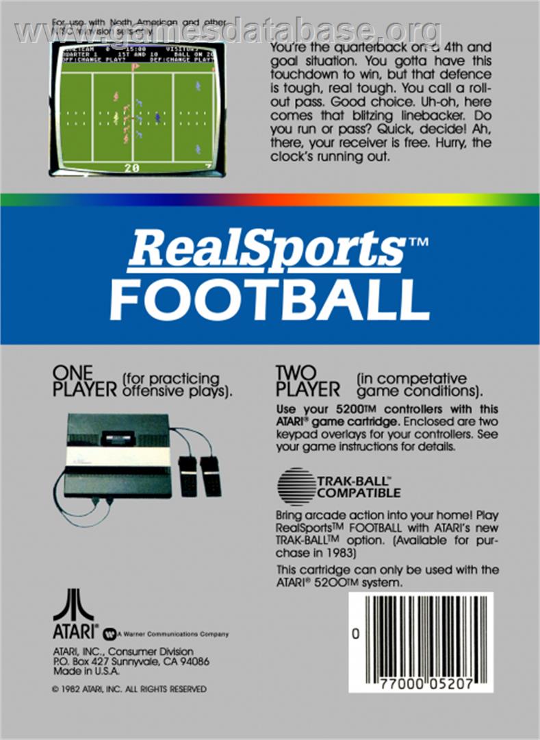 RealSports Football - Atari 5200 - Artwork - Box Back