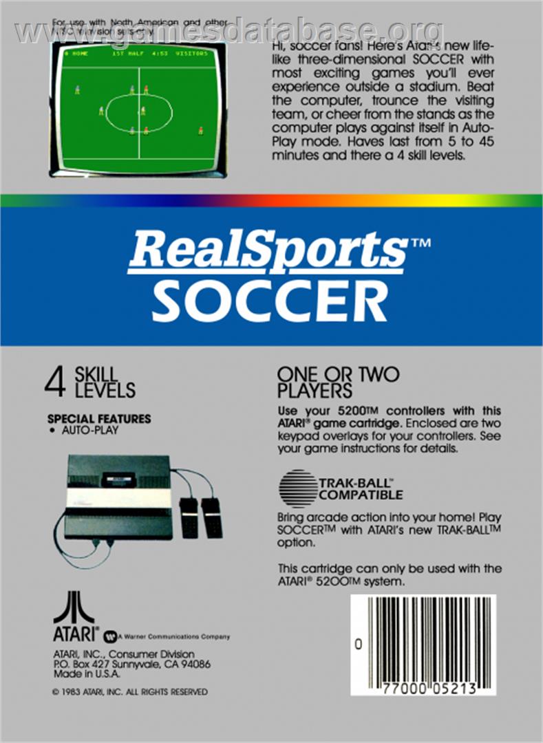 RealSports Soccer - Atari 5200 - Artwork - Box Back