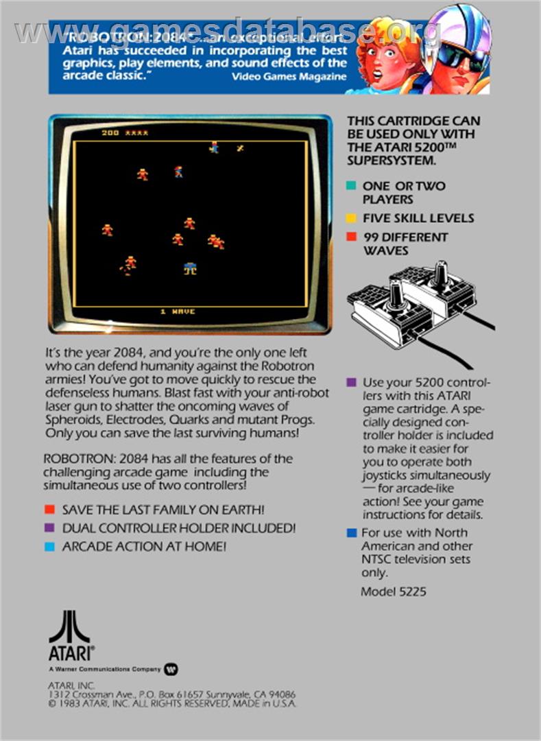 Robotron - Atari 5200 - Artwork - Box Back