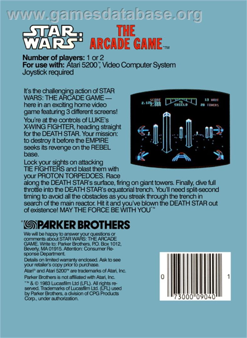 Star Wars Arcade - Atari 5200 - Artwork - Box Back