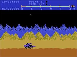 In game image of Moon Patrol on the Atari 5200.
