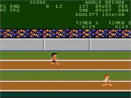 In game image of Track & Field on the Atari 5200.