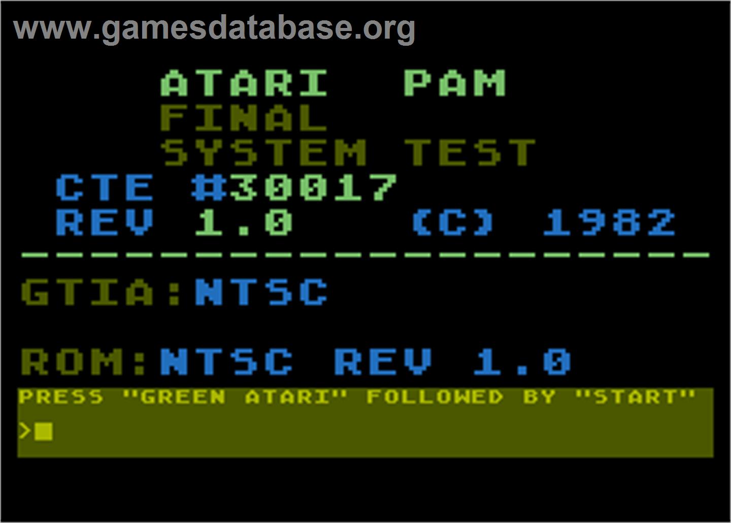 Atari PAM: System Test - Atari 5200 - Artwork - Title Screen