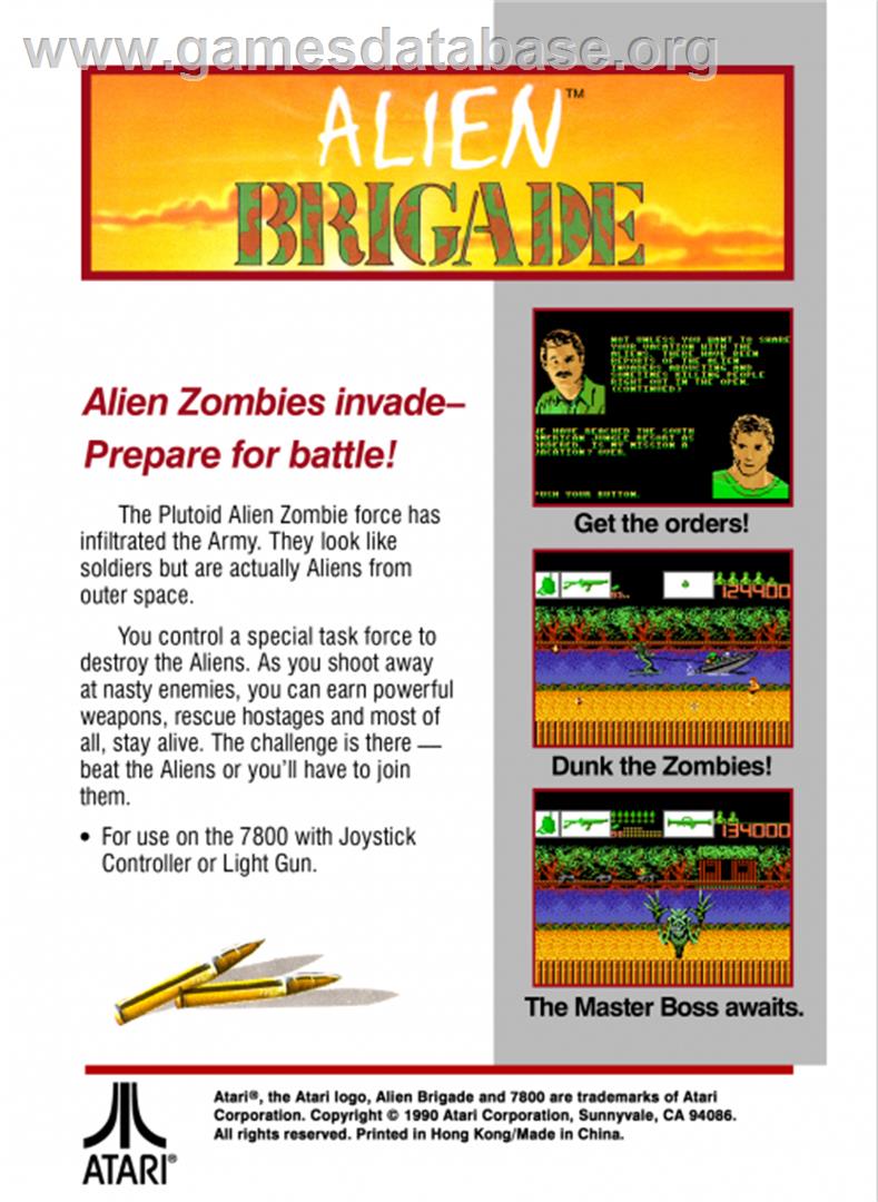 Alien Brigade - Atari 7800 - Artwork - Box Back