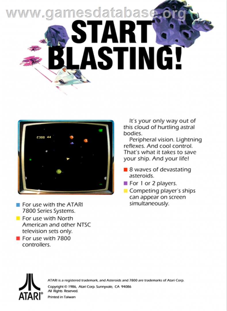 Asteroids - Atari 7800 - Artwork - Box Back