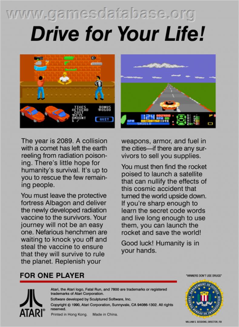 Fatal Run - Atari 7800 - Artwork - Box Back