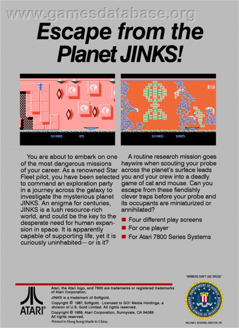 Jinks - Atari 7800 - Artwork - Box Back