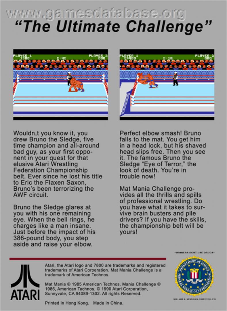 Mat Mania Challenge - Atari 7800 - Artwork - Box Back