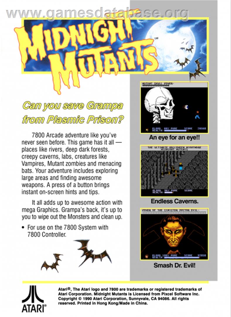 Midnight Mutants - Atari 7800 - Artwork - Box Back