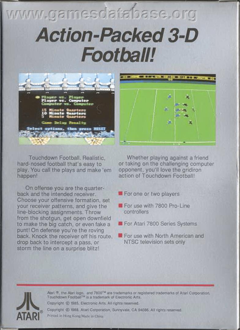 Touchdown Football - Atari 7800 - Artwork - Box Back