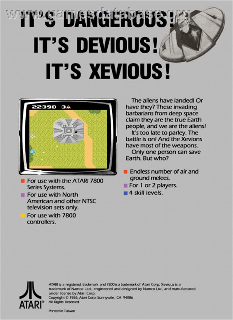 Xevious - Atari 7800 - Artwork - Box Back