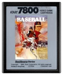 Cartridge artwork for RealSports Baseball on the Atari 7800.