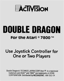 Top of cartridge artwork for Double Dragon on the Atari 7800.