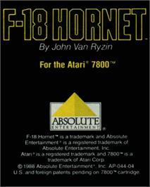 Top of cartridge artwork for F-18 Hornet on the Atari 7800.