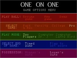 Title screen of Dr. J and Larry Bird Go One-on-One on the Atari 7800.