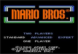 Title screen of Mario Bros. on the Atari 7800.