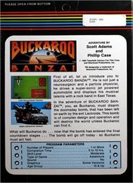 Box back cover for Adventures of Buckaroo Banzai Across the Eighth Dimension on the Atari 8-bit.