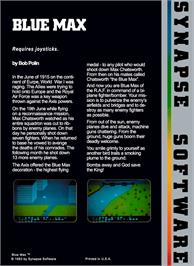 Box back cover for Blue Max on the Atari 8-bit.