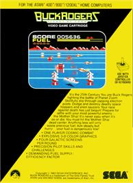 Box back cover for Buck Rogers: Planet of Zoom on the Atari 8-bit.
