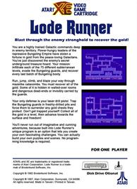 Box back cover for Championship Lode Runner on the Atari 8-bit.