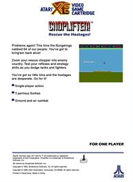 Box back cover for Choplifter on the Atari 8-bit.