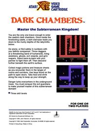 Box back cover for Dark Chambers on the Atari 8-bit.