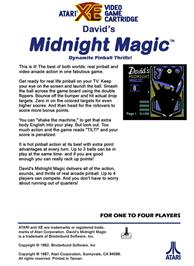 Box back cover for David's Midnight Magic on the Atari 8-bit.
