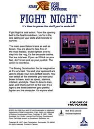 Box back cover for Fight Night on the Atari 8-bit.