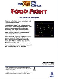 Box back cover for Food Fight on the Atari 8-bit.