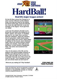 Box back cover for HardBall on the Atari 8-bit.