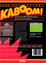 Box back cover for Kaboom on the Atari 8-bit.