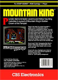 Box back cover for Mountain King on the Atari 8-bit.